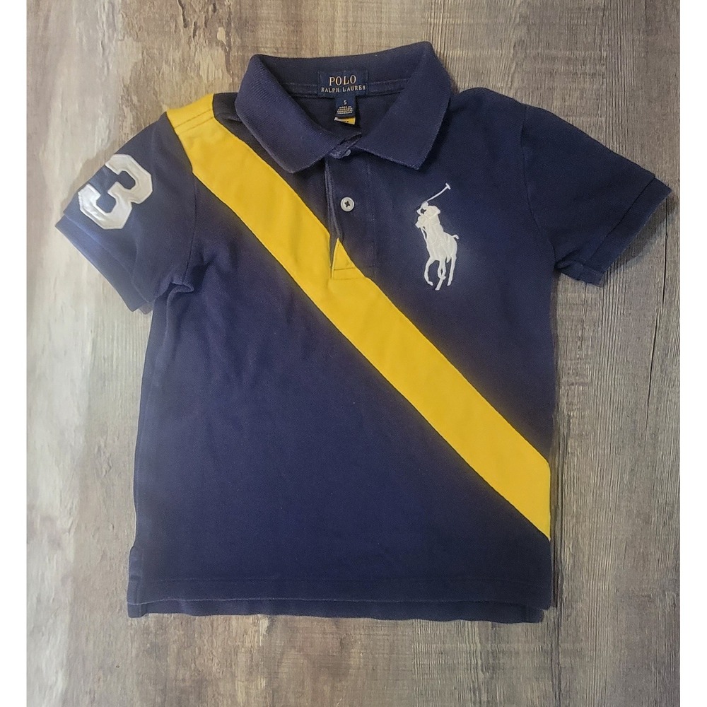 Polo Ralph Lauren‎ Boys Navy Blue Yellow Sash Big Pony Polo Shirt Size 5